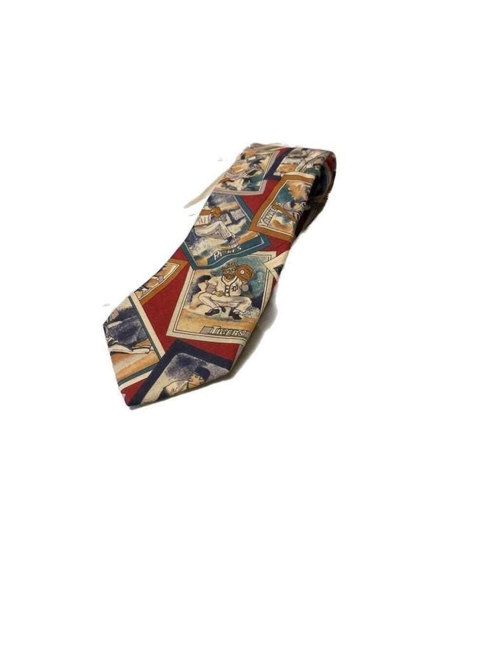 Vintage Lands' End Retro MLB Baseball Card Motif Cotton‎ Necktie